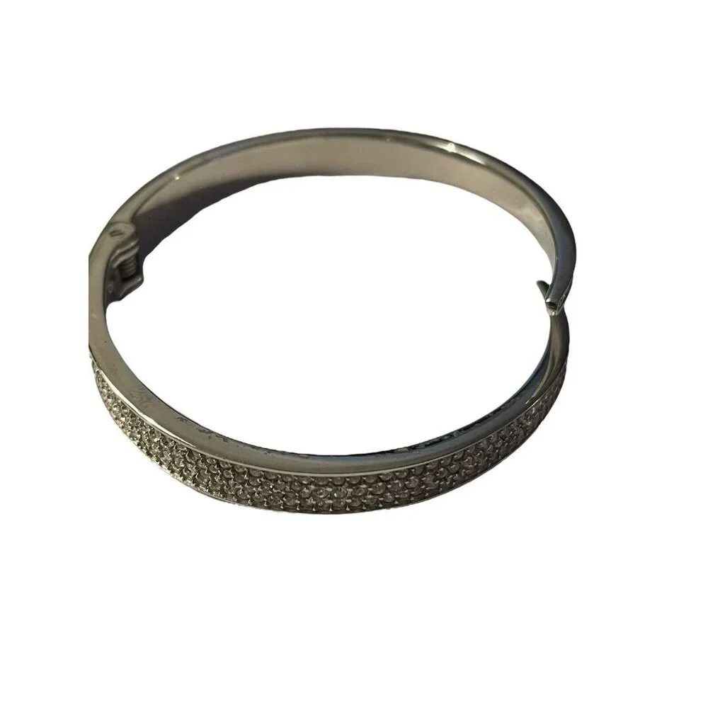 Michael Kors‎ Open Silver Plated Matchstick Hinge Bangle Bracelet Rhinestone